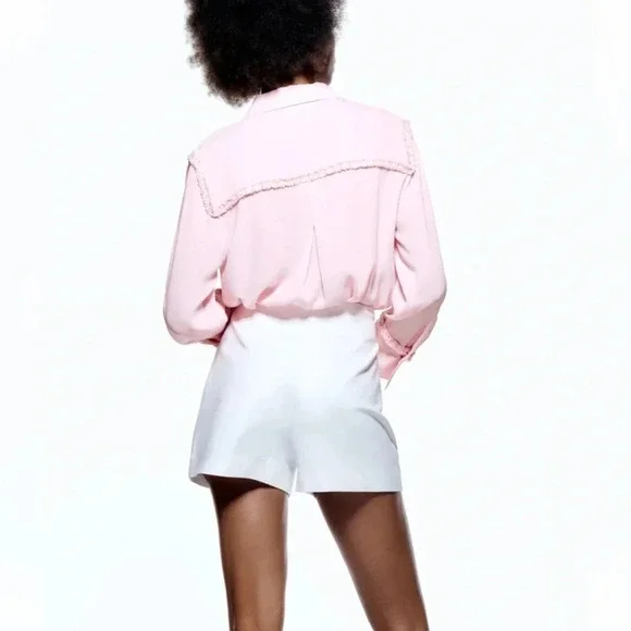 NWT Zara Contrast Textured Shirt Medium - Picture 3 of 9